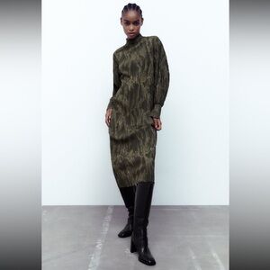 Zara green jacquard dress, small